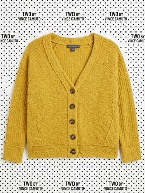 ​Two by Vince Camuto Mustard Yellow Textured V-Neck Cardigan